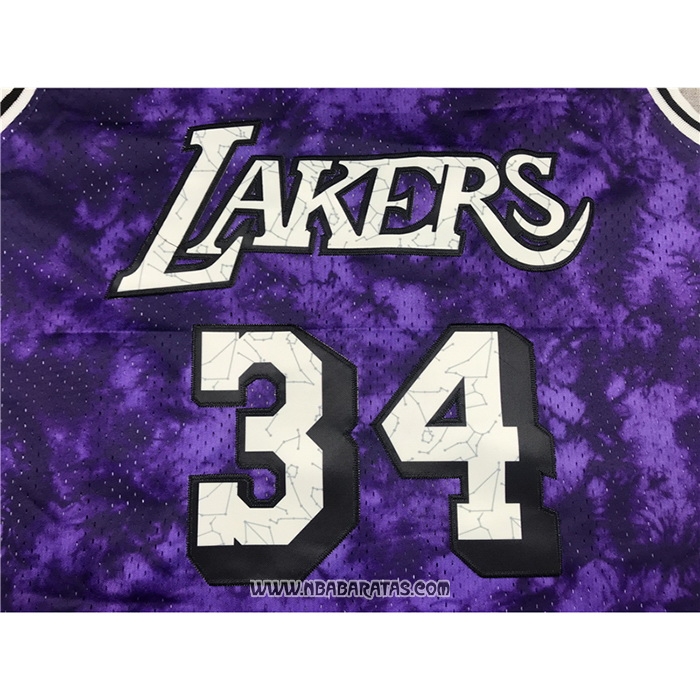 Camiseta Los Angeles Laker Shaquille O'neal #34 Galaxy Violeta